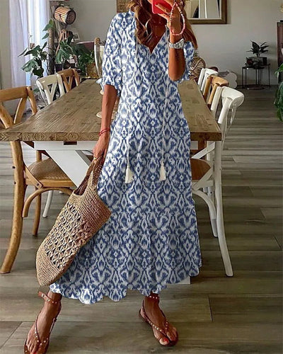 Andrea - Boho Vintage V-hals Printet Kjole 