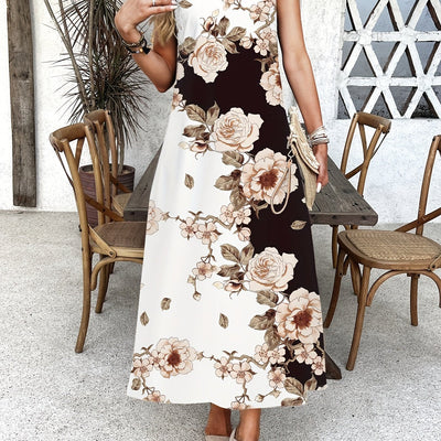 Indigo - Boho Chic Blomsterprintet Maxikjole med V-hals 