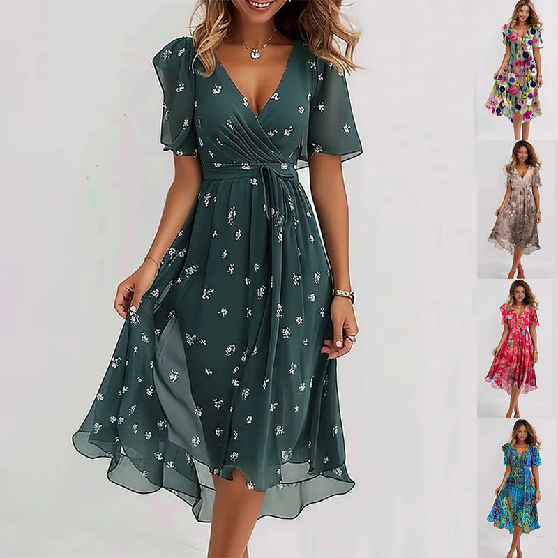 Sofia™ | Stilfuld Blomstret Midi Kjole