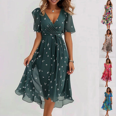 Sofia™ | Stilfuld Blomstret Midi Kjole