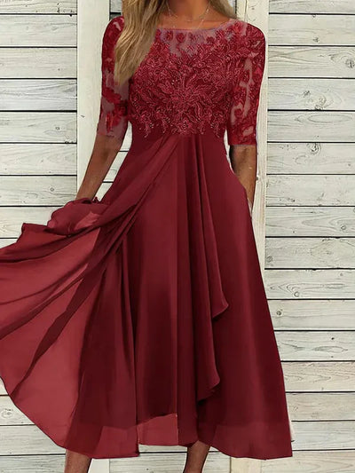 Sylvana - Te-lang blondekjole med broderi