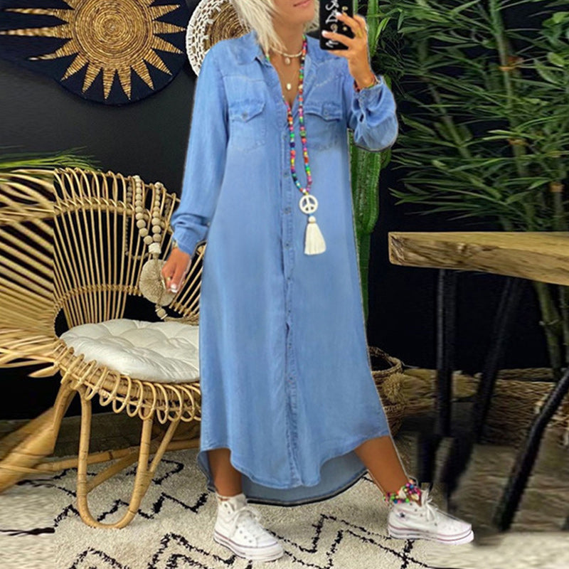 Yara – Langærmet Denim Maxikjole