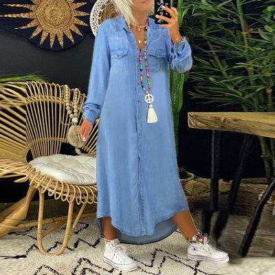 Yara – Langærmet Denim Maxikjole