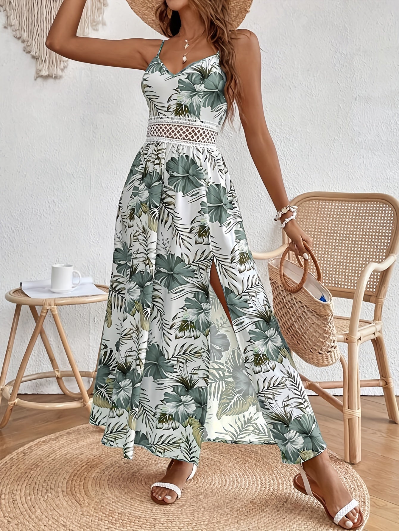 Maple - Floral V-hals Suspender Maxi Dres 