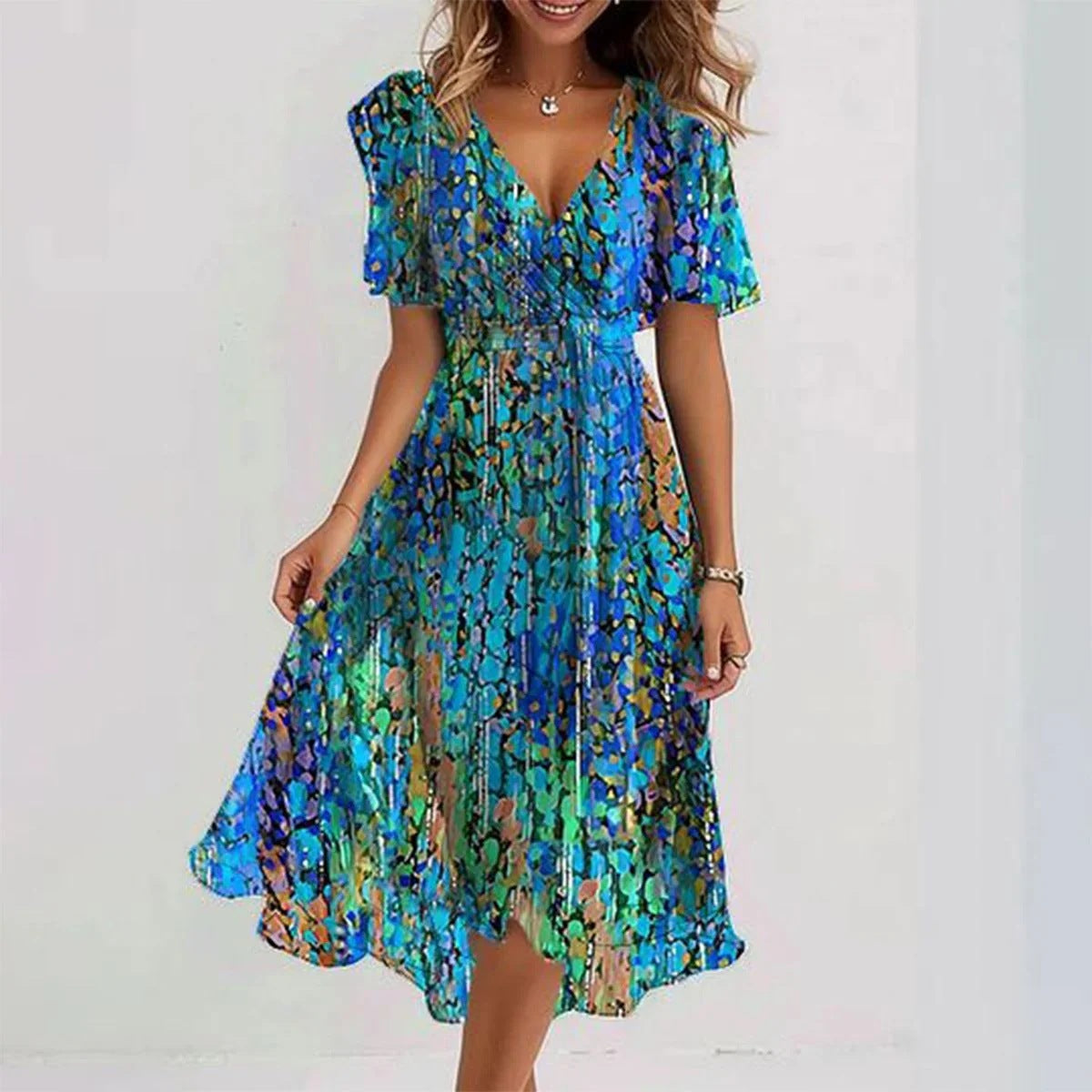 Sofia™ | Stilfuld Blomstret Midi Kjole