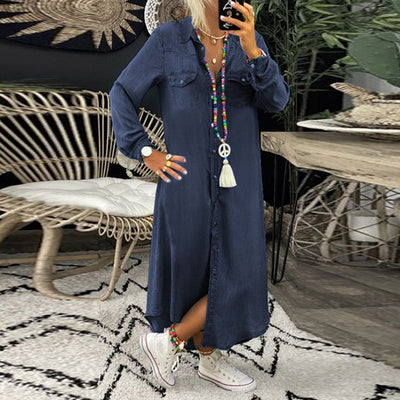 Yara – Langærmet Denim Maxikjole