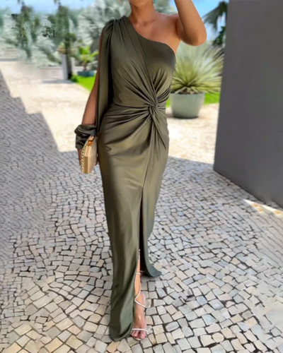 Odessa - Asymmetrisk Ruched Bandage Midi-kjole