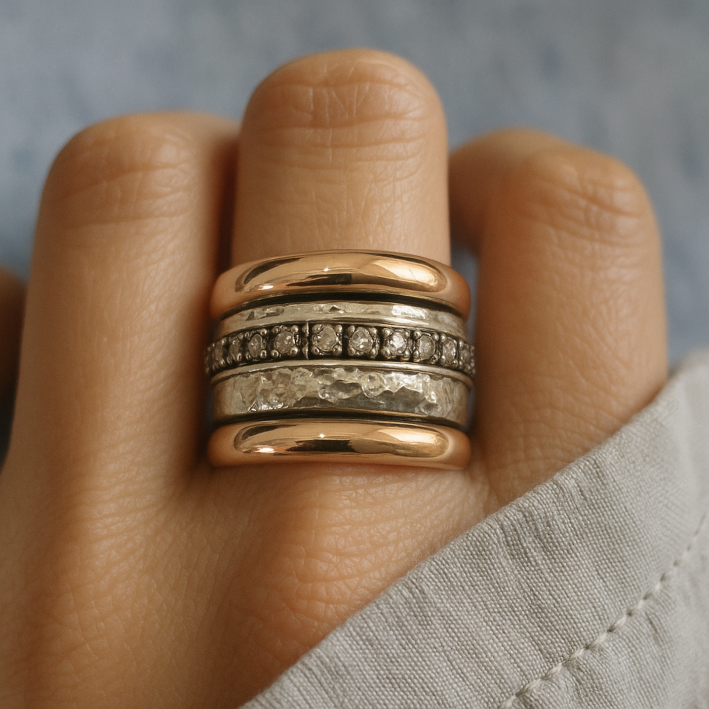Tyk vintage ring i guld og sølv
