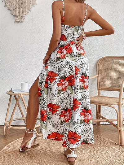 Maple - Floral V-hals Suspender Maxi Dres 