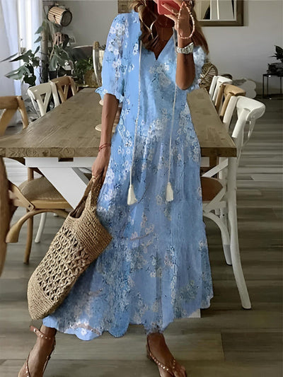 Andrea - Boho Vintage V-hals Printet Kjole 