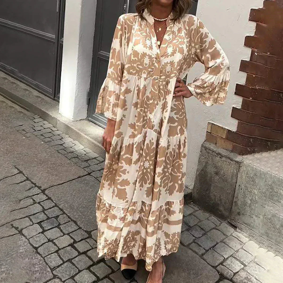 Avielle - Moderigtig Boho Maxikjole med Tryk