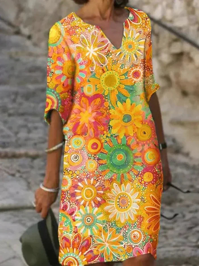 Beth™ - Farverig blomsterkjole 