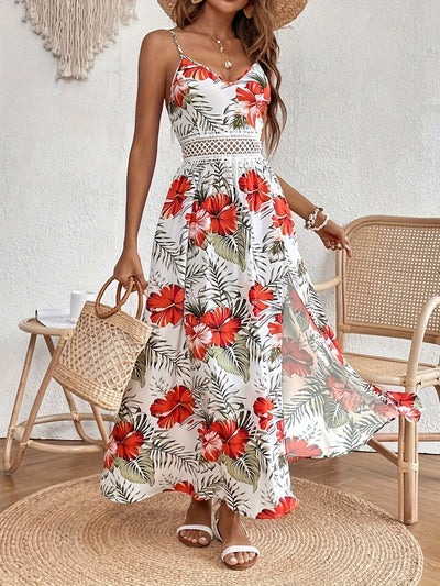 Maple - Floral V-hals Suspender Maxi Dres 
