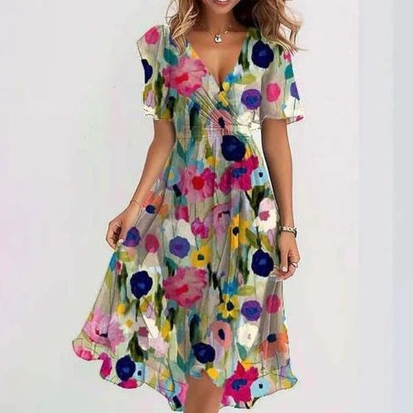 Sofia™ | Stilfuld Blomstret Midi Kjole