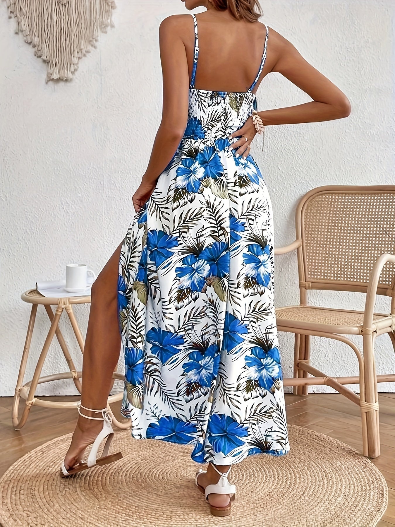 Maple - Floral V-hals Suspender Maxi Dres 