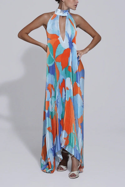 Isla – Elegant Halter Plisseret Maxikjole