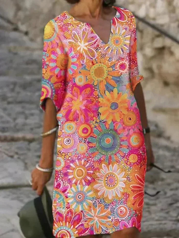 Beth™ - Farverig blomsterkjole 