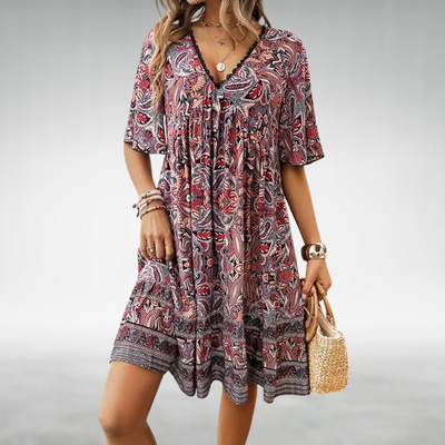 Adriana - Sommer Boho Paisley Print Minikjole