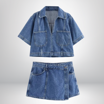 Amalie | V-hals Denim Sæt 