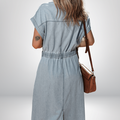 Katrine | Elegant Denimkjole med Korte Flagermusærmer