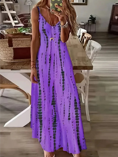Seren - Dame maxikjole med V-hals og tie-dye-mønster