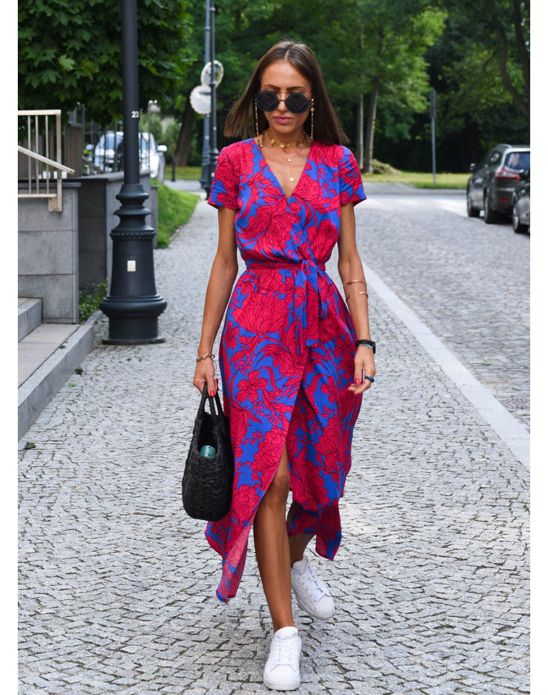 Violet – Blomsterprintet Wrap Midi-kjole