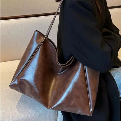 lisa™ – rummelig brun tote taske i læderlook