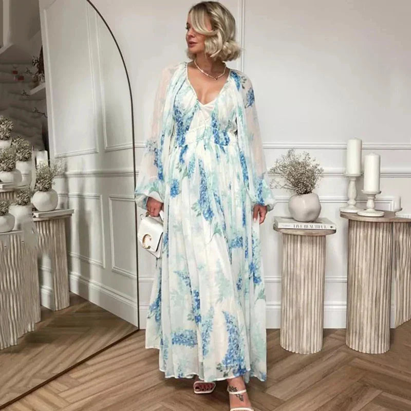 Nora – Blå Ocean Maxikjole