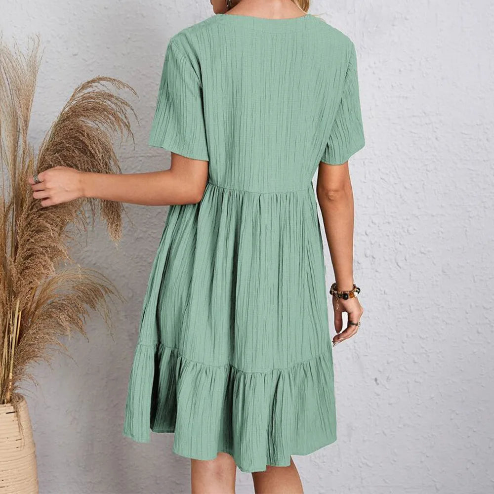 Audrey - Trendy Boho Minikjole med Flæsekant