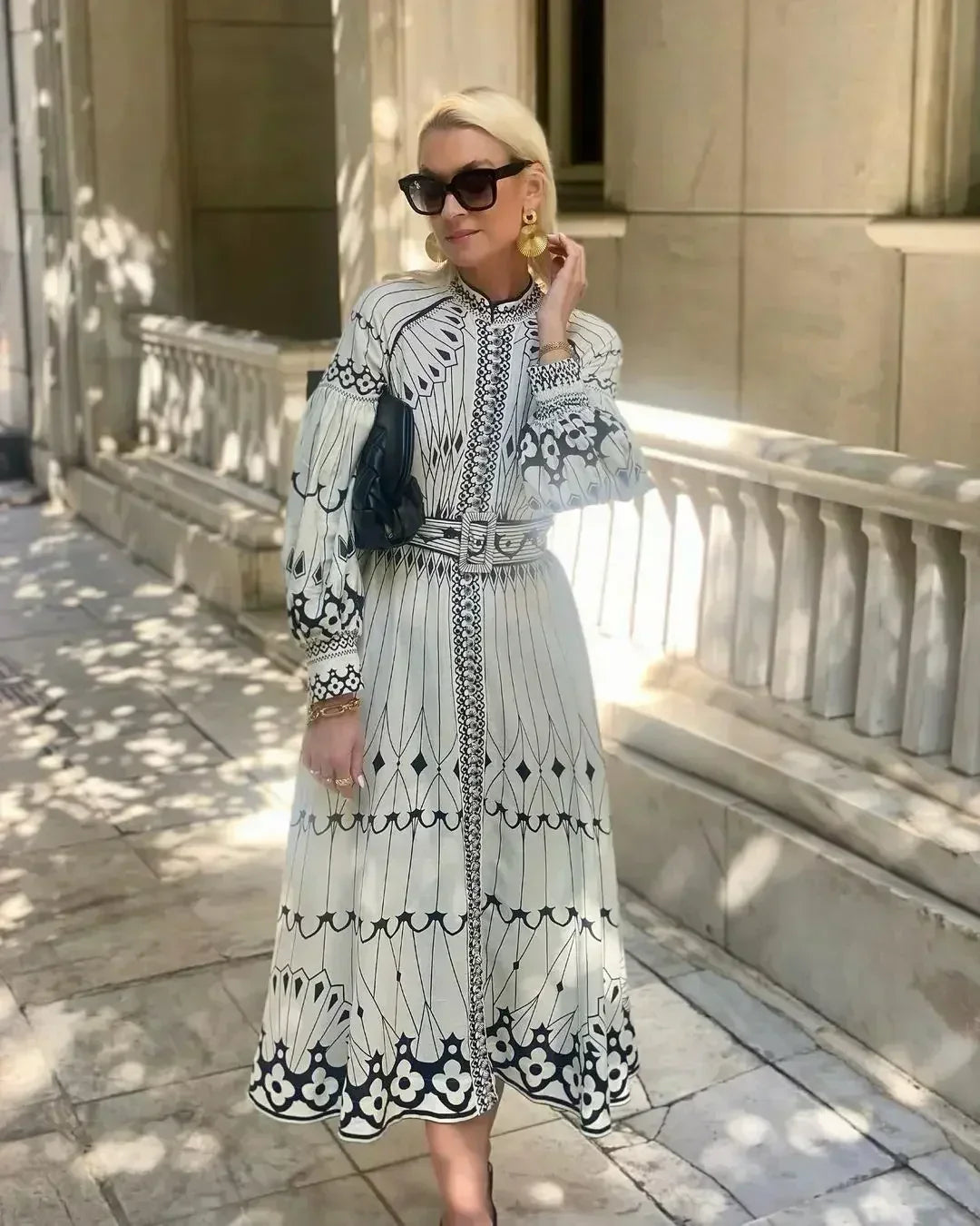 Mirabel - Elegant Retro Mønsterprint A-formet Kjole