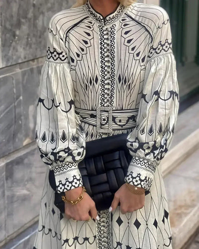 Mirabel - Elegant Retro Mønsterprint A-formet Kjole