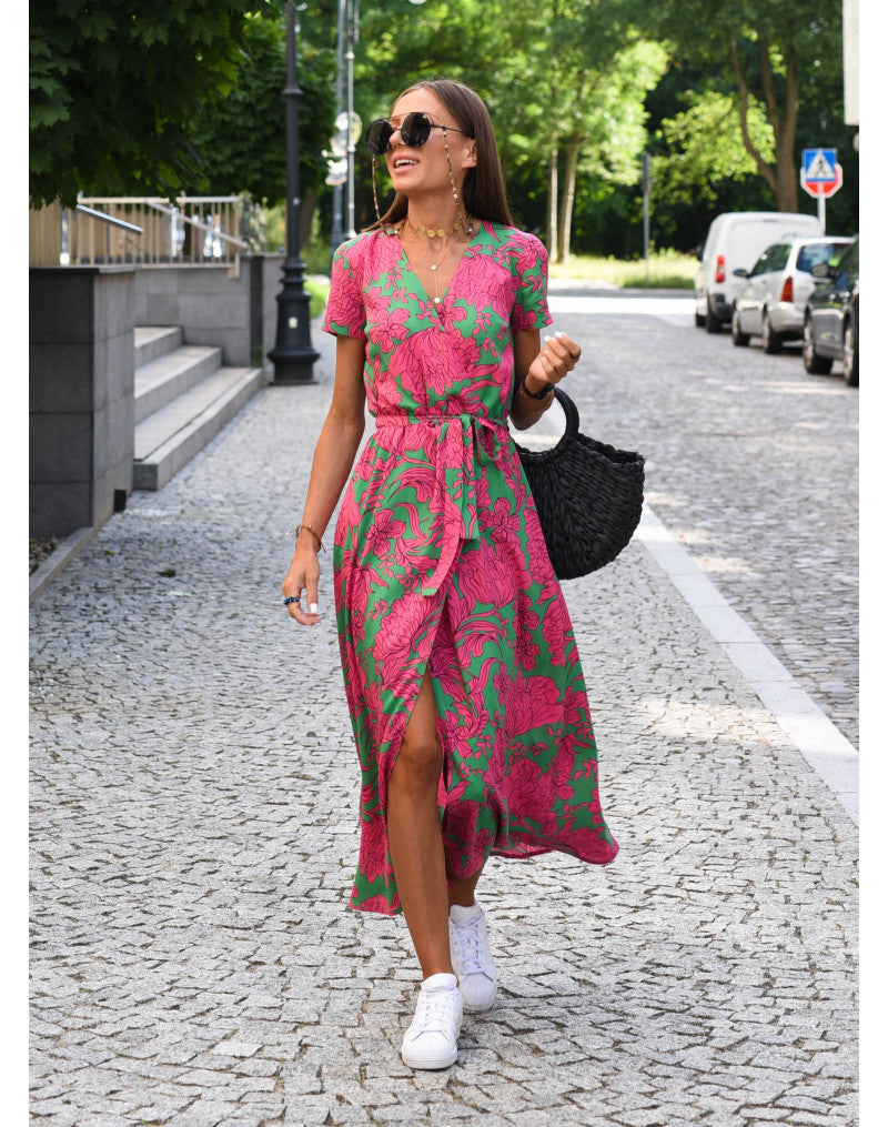 Violet – Blomsterprintet Wrap Midi-kjole