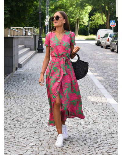 Violet – Blomsterprintet Wrap Midi-kjole