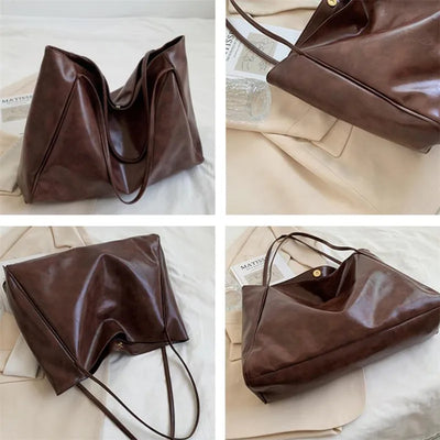 lisa™ – rummelig brun tote taske i læderlook