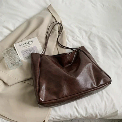 lisa™ – rummelig brun tote taske i læderlook