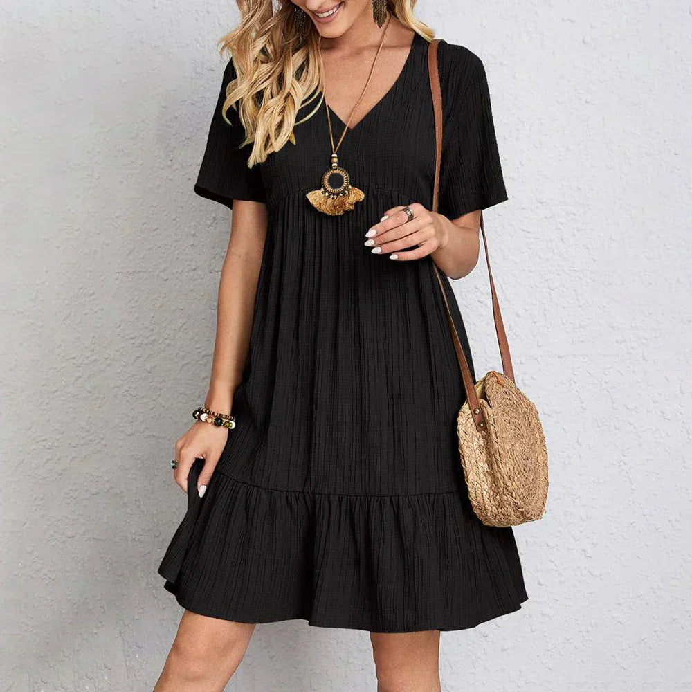 Audrey - Trendy Boho Minikjole med Flæsekant