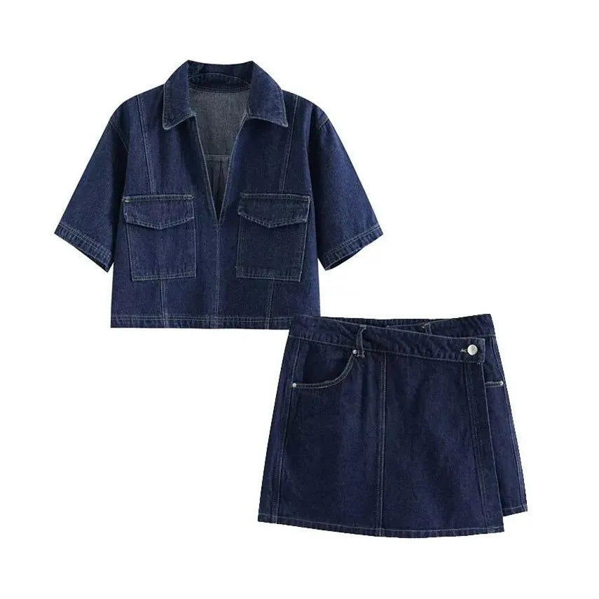 Amalie | V-hals Denim Sæt 