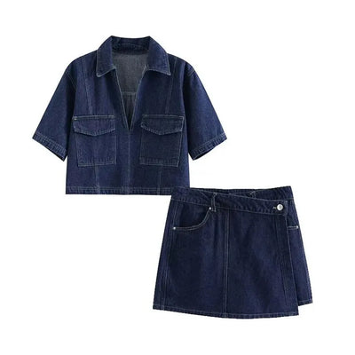Amalie | V-hals Denim Sæt 