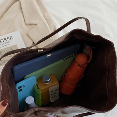 lisa™ – rummelig brun tote taske i læderlook