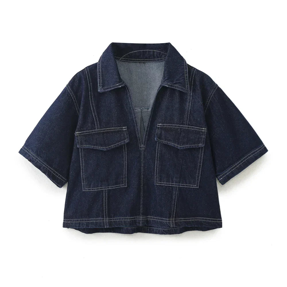 Amalie | V-hals Denim Sæt 