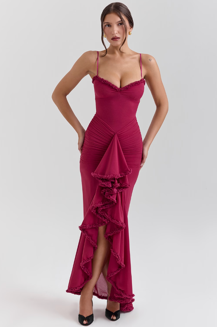 Fauna - Ruched Ruffle Svalehale Festkjole