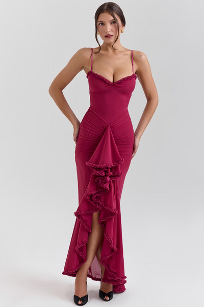 Fauna - Ruched Ruffle Svalehale Festkjole