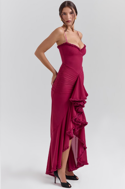 Fauna - Ruched Ruffle Svalehale Festkjole
