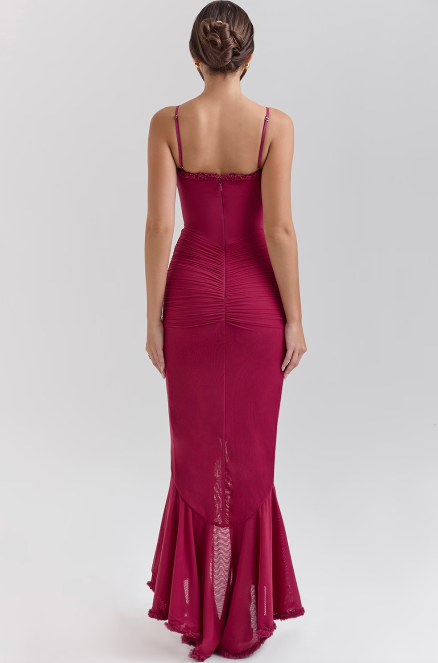 Fauna - Ruched Ruffle Svalehale Festkjole