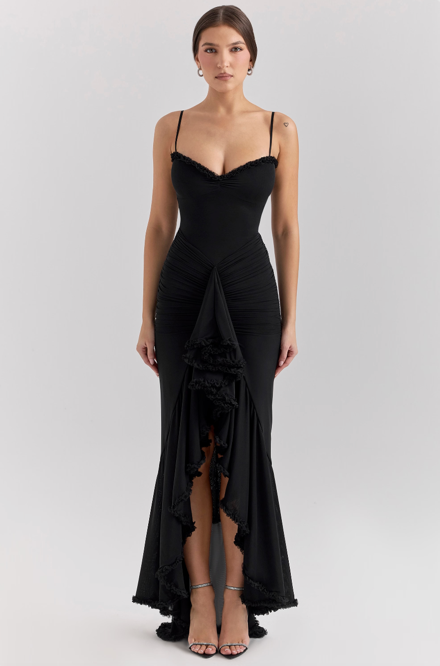 Fauna - Ruched Ruffle Svalehale Festkjole