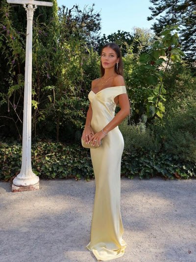 Dove - Stropløs Satin Off-Shoulder Aftenkjole