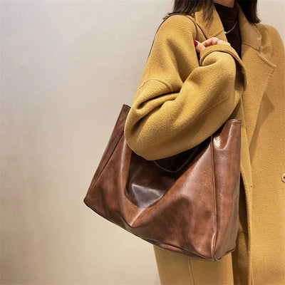 lisa™ – rummelig brun tote taske i læderlook