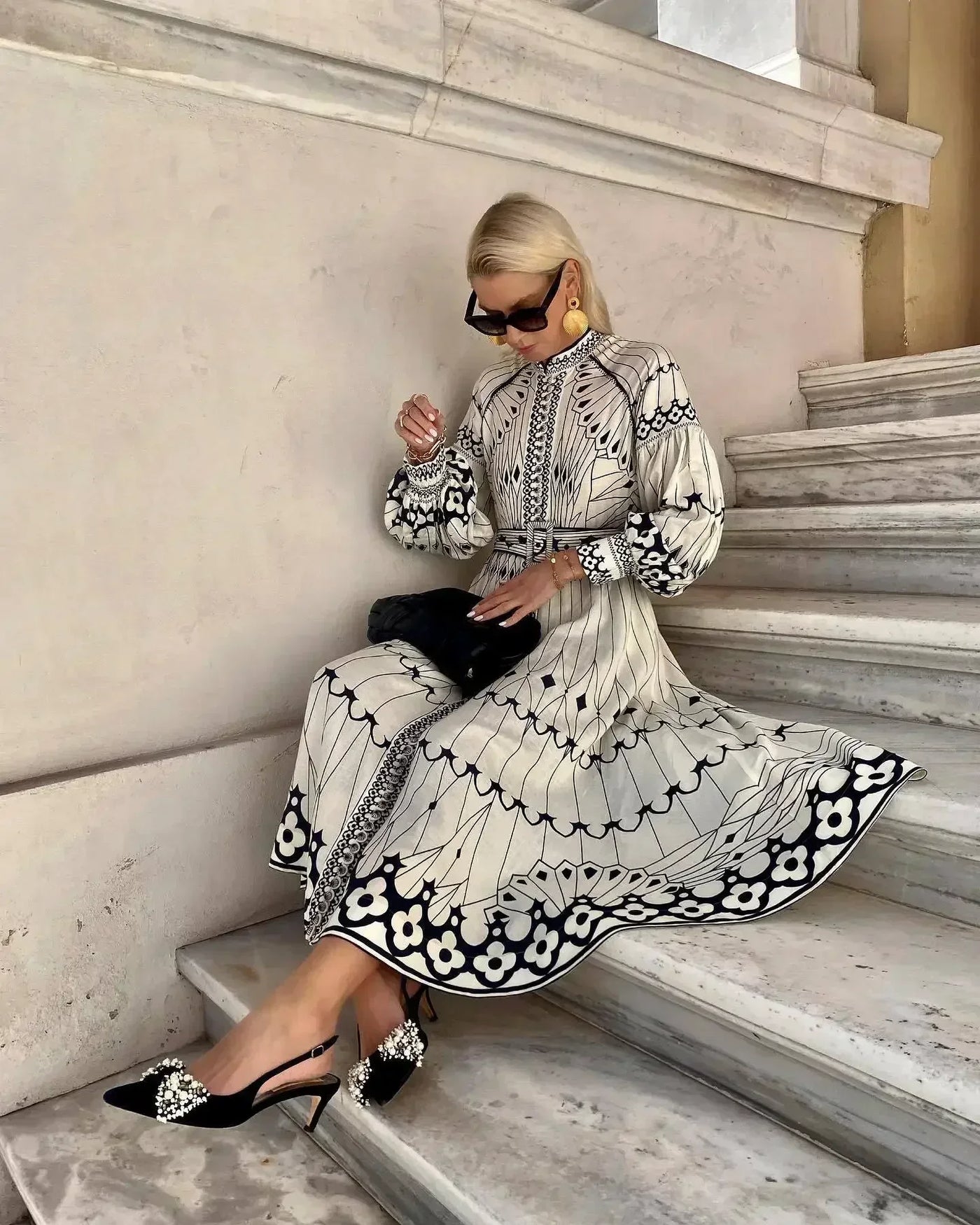 Mirabel - Elegant Retro Mønsterprint A-formet Kjole