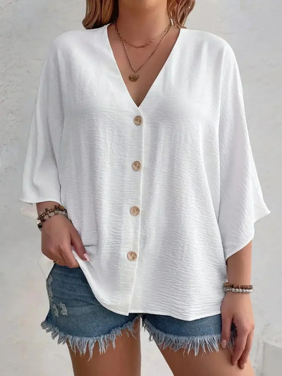 Signe – Bluse med knapper og ¾ ærmer 