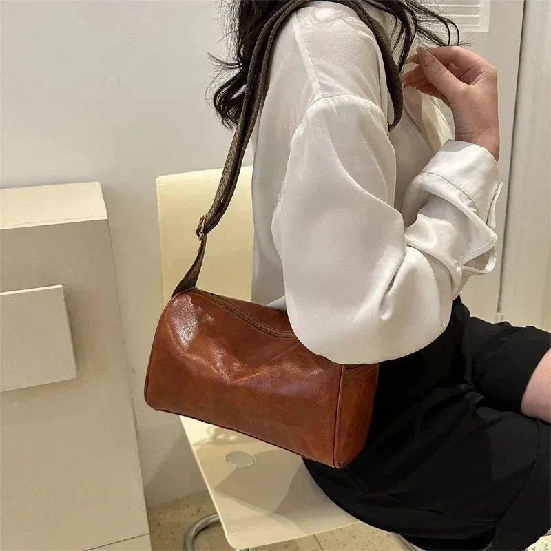 Trine™ | Vintage Læder Crossbody Taske med Vævet Justerbar Rem